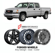 FORGED WHEELS RIMS for GMC SIERRA HD 2500HD GMT800 GMT900 2001 - 2014

Custom forged wheels for GMC Sierra HD 2500HD GMT800 GMT900 2001 - 2014. Made-to-order monoblock, 2-piece and 3-piece rims in custom sizes, offsets, colors and finishes with guaranteed fitment.

We manufacture premium quality forged wheels rims for GMC Sierra HD 2500HD GMT800 GMT900 2001 - 2014 in any design, size, color.

THIS WHEEL DESIGN CAN BE CUSTOM-MADE FOR YOUR CAR IN ANY SIZE AND COLOR OPTIONS
Available in monoblock, 2-piece, 3-p