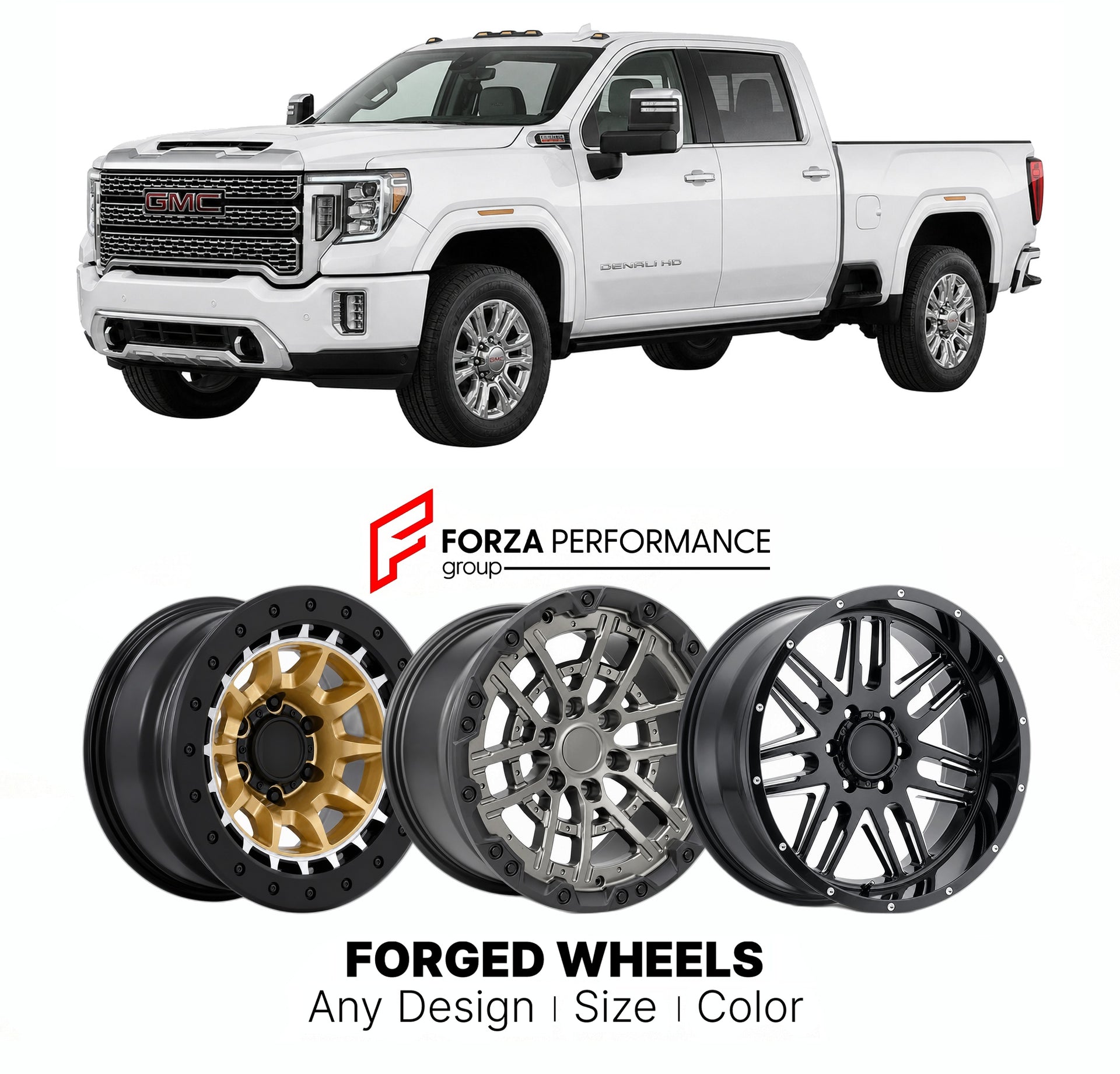 FORGED WHEELS RIMS for GMC SIERRA HD 3500HD DENALI T1XX 2020+

Custom forged wheels for GMC Sierra HD 3500HD Denali T1XX 2020+. Made-to-order monoblock, 2-piece and 3-piece rims in custom sizes, offsets, colors and finishes with guaranteed fitment.

We manufacture premium quality forged wheels rims for GMC Sierra HD 3500HD Denali T1XX 2020+ in any design, size, color.

THIS WHEEL DESIGN CAN BE CUSTOM-MADE FOR YOUR CAR IN ANY SIZE AND COLOR OPTIONS
Available in monoblock, 2-piece, 3-piece, duoblock, beadlock