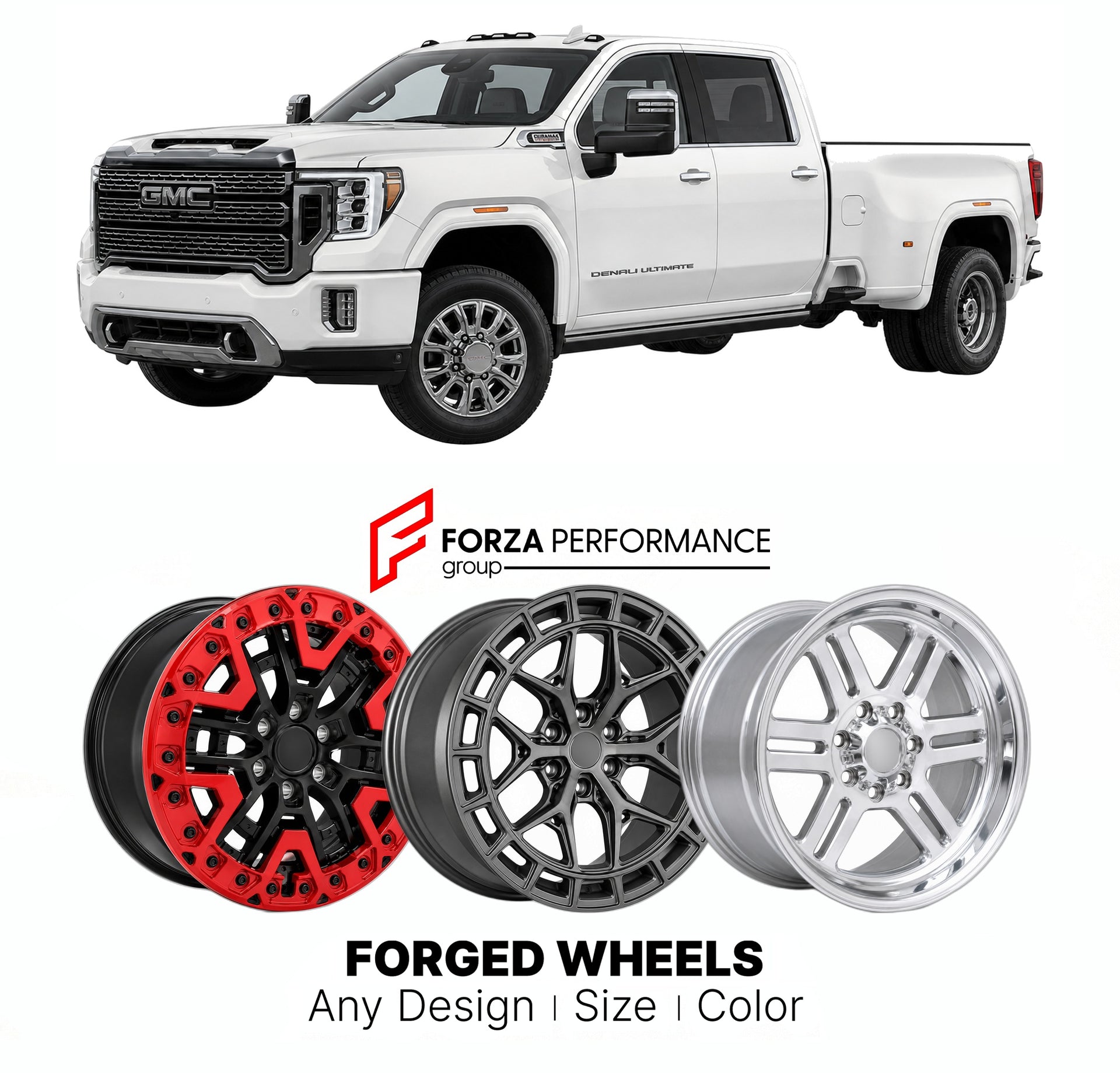 FORGED WHEELS RIMS for GMC SIERRA HD 3500HD DENALI ULTIMATE T1XX 2020+

Custom forged wheels for GMC Sierra HD 3500HD Denali Ultimate T1XX 2020+. Made-to-order monoblock, 2-piece and 3-piece rims in custom sizes, offsets, colors and finishes with guaranteed fitment.

We manufacture premium quality forged wheels rims for GMC Sierra HD 3500HD Denali Ultimate T1XX 2020+ in any design, size, color.

THIS WHEEL DESIGN CAN BE CUSTOM-MADE FOR YOUR CAR IN ANY SIZE AND COLOR OPTIONS
Available in monoblock, 2-piece, 