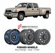 FORGED WHEELS RIMS for GMC SIERRA HD 3500HD GMT800 GMT900 2001 - 2014

Custom forged wheels for GMC Sierra HD 3500HD GMT800 GMT900 2001 - 2014. Made-to-order monoblock, 2-piece and 3-piece rims in custom sizes, offsets, colors and finishes with guaranteed fitment.

We manufacture premium quality forged wheels rims for GMC Sierra HD 3500HD GMT800 GMT900 2001 - 2014 in any design, size, color.

THIS WHEEL DESIGN CAN BE CUSTOM-MADE FOR YOUR CAR IN ANY SIZE AND COLOR OPTIONS
Available in monoblock, 2-piece, 3-p