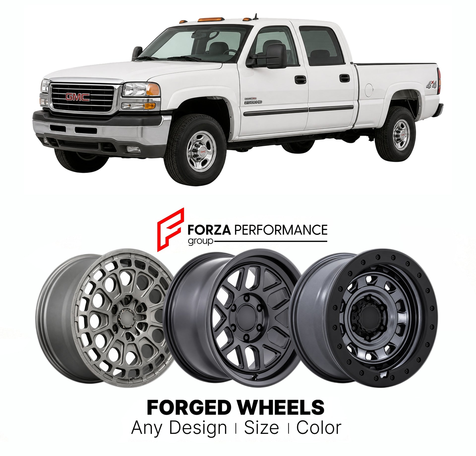 FORGED WHEELS RIMS for GMC SIERRA HD DURAMAX GMT800 GMT900 2001 - 2014

Custom forged wheels for GMC Sierra HD Duramax GMT800 GMT900 2001 - 2014. Made-to-order monoblock, 2-piece and 3-piece rims in custom sizes, offsets, colors and finishes with guaranteed fitment.

We manufacture premium quality forged wheels rims for GMC Sierra HD Duramax GMT800 GMT900 2001 - 2014 in any design, size, color.

THIS WHEEL DESIGN CAN BE CUSTOM-MADE FOR YOUR CAR IN ANY SIZE AND COLOR OPTIONS
Available in monoblock, 2-piece, 