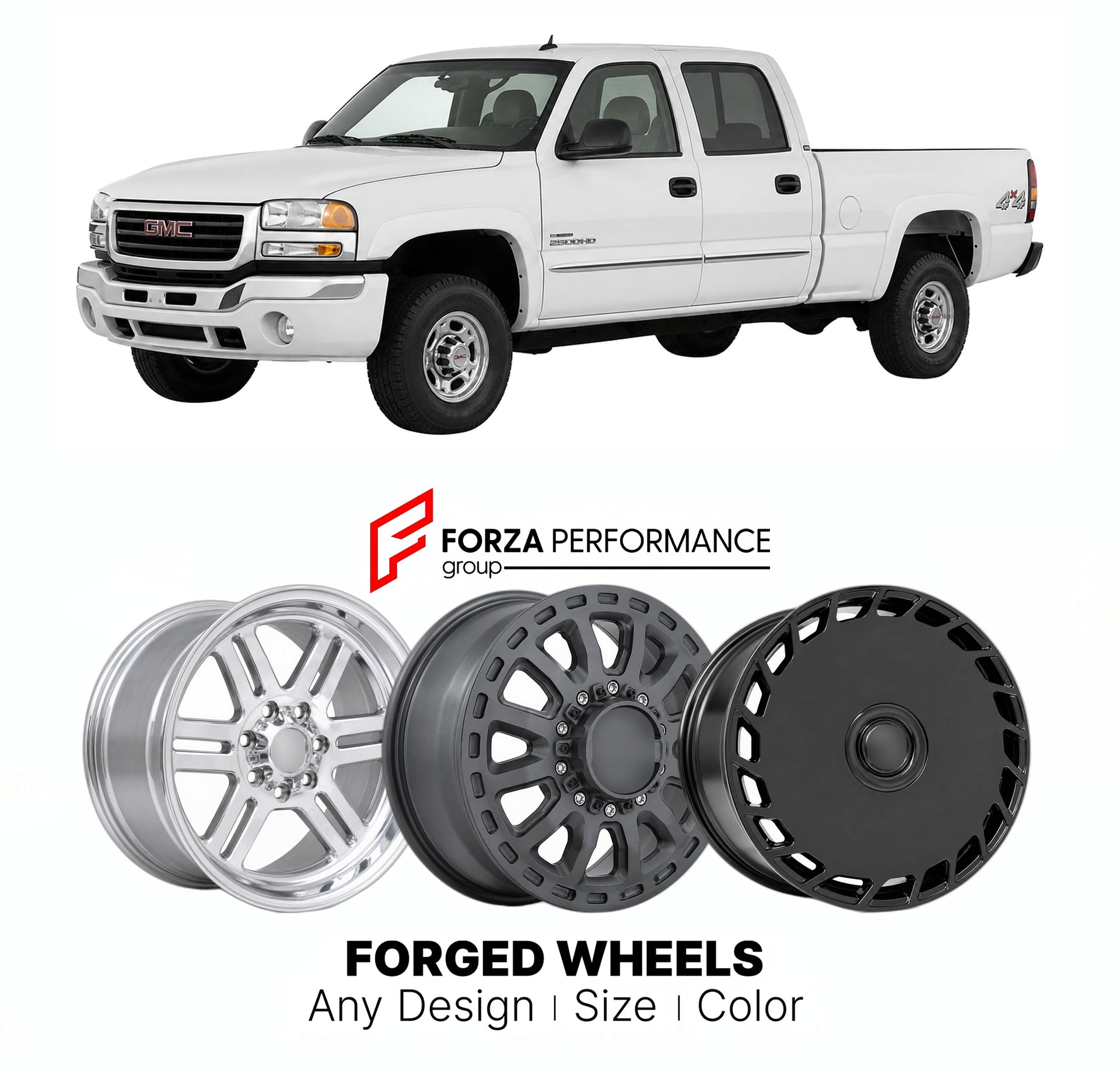 FORGED WHEELS RIMS for GMC SIERRA HD GMT800 2001 - 2007

Custom forged wheels for GMC Sierra HD GMT800 2001 - 2007. Made-to-order monoblock, 2-piece and 3-piece rims in custom sizes, offsets, colors and finishes with guaranteed fitment.

We manufacture premium quality forged wheels rims for GMC Sierra HD GMT800 2001 - 2007 in any design, size, color.

THIS WHEEL DESIGN CAN BE CUSTOM-MADE FOR YOUR CAR IN ANY SIZE AND COLOR OPTIONS
Available in monoblock, 2-piece, 3-piece, duoblock, beadlock
3D wheel renderin
