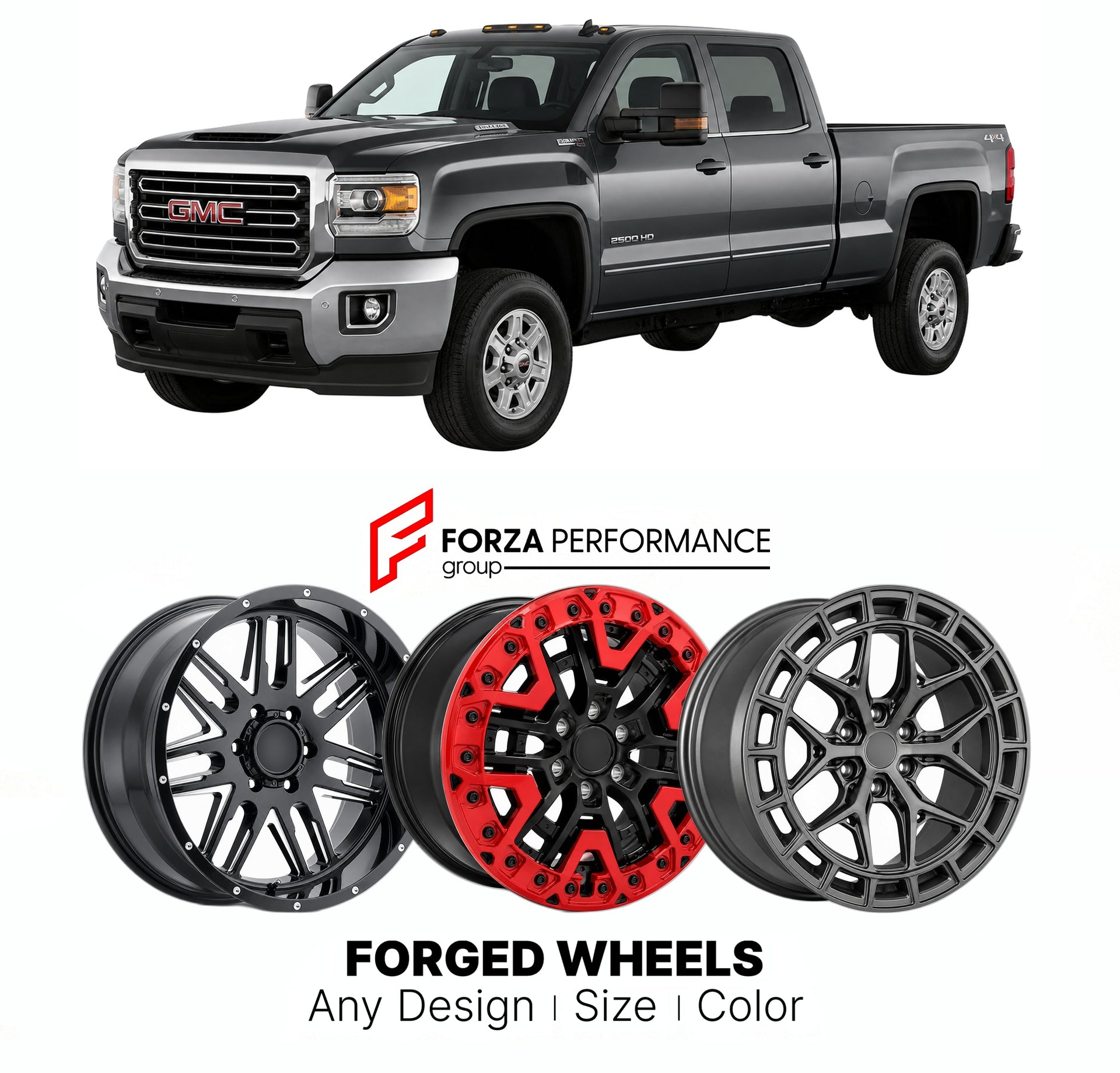 FORGED WHEELS RIMS for GMC SIERRA HD GMT800 GMT900 K2XX T1XX 2001+

Custom forged wheels for GMC Sierra HD GMT800 GMT900 K2XX T1XX 2001+. Made-to-order monoblock, 2-piece and 3-piece rims in custom sizes, offsets, colors and finishes with guaranteed fitment.

We manufacture premium quality forged wheels rims for GMC Sierra HD GMT800 GMT900 K2XX T1XX 2001+ in any design, size, color.

THIS WHEEL DESIGN CAN BE CUSTOM-MADE FOR YOUR CAR IN ANY SIZE AND COLOR OPTIONS
Available in monoblock, 2-piece, 3-piece, duo