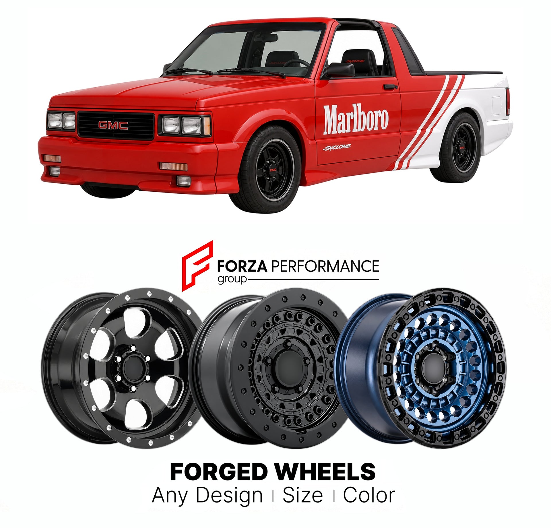 FORGED WHEELS RIMS for GMC SYCLONE MARLBORO EDITION 1991 - 1991

Custom forged wheels for GMC Syclone Marlboro Edition 1991 - 1991. Made-to-order monoblock, 2-piece and 3-piece rims in custom sizes, offsets, colors and finishes with guaranteed fitment.

We manufacture premium quality forged wheels rims for GMC Syclone Marlboro Edition 1991 - 1991 in any design, size, color.

THIS WHEEL DESIGN CAN BE CUSTOM-MADE FOR YOUR CAR IN ANY SIZE AND COLOR OPTIONS
Available in monoblock, 2-piece, 3-piece, duoblock, be