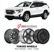 FORGED WHEELS RIMS for GMC TERRAIN 2018 - 2024

Custom forged wheels for GMC Terrain 2018 - 2024. Made-to-order monoblock, 2-piece and 3-piece rims in custom sizes, offsets, colors and finishes with guaranteed fitment.

We manufacture premium quality forged wheels rims for GMC Terrain 2018 - 2024 in any design, size, color.

THIS WHEEL DESIGN CAN BE CUSTOM-MADE FOR YOUR CAR IN ANY SIZE AND COLOR OPTIONS
Available in monoblock, 2-piece, 3-piece, duoblock, beadlock
3D wheel renderings are provided according t