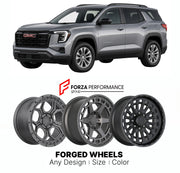 FORGED WHEELS RIMS for GMC TERRAIN 2025+

Custom forged wheels for GMC Terrain 2025+. Made-to-order monoblock, 2-piece and 3-piece rims in custom sizes, offsets, colors and finishes with guaranteed fitment.

We manufacture premium quality forged wheels rims for GMC Terrain 2025+ in any design, size, color.

THIS WHEEL DESIGN CAN BE CUSTOM-MADE FOR YOUR CAR IN ANY SIZE AND COLOR OPTIONS
Available in monoblock, 2-piece, 3-piece, duoblock, beadlock
3D wheel renderings are provided according to the exact dimens