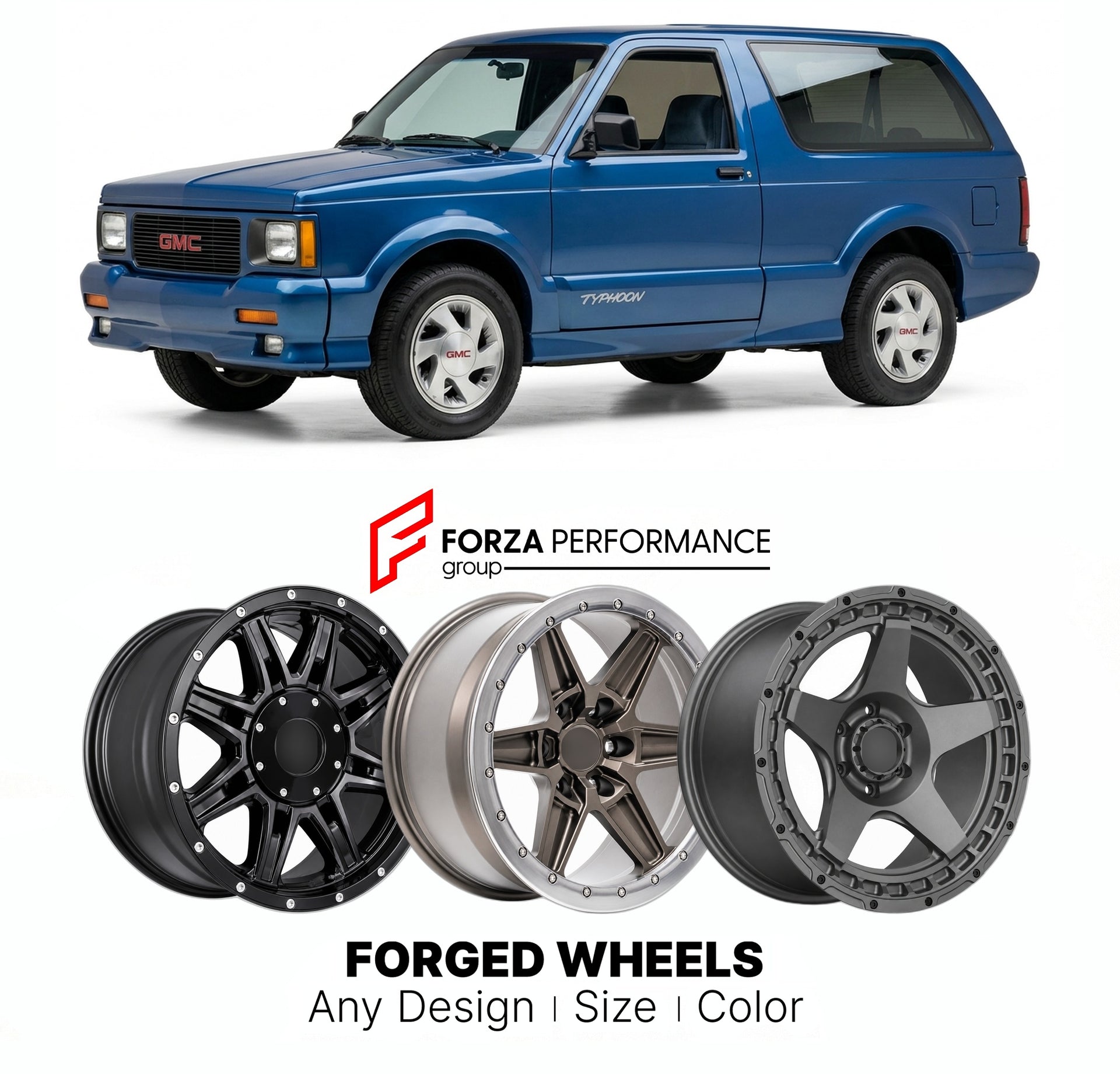 FORGED WHEELS RIMS for GMC TYPHOON 1992 - 1993

Custom forged wheels for GMC Typhoon 1992 - 1993. Made-to-order monoblock, 2-piece and 3-piece rims in custom sizes, offsets, colors and finishes with guaranteed fitment.

We manufacture premium quality forged wheels rims for GMC Typhoon 1992 - 1993 in any design, size, color.

THIS WHEEL DESIGN CAN BE CUSTOM-MADE FOR YOUR CAR IN ANY SIZE AND COLOR OPTIONS
Available in monoblock, 2-piece, 3-piece, duoblock, beadlock
3D wheel renderings are provided according t
