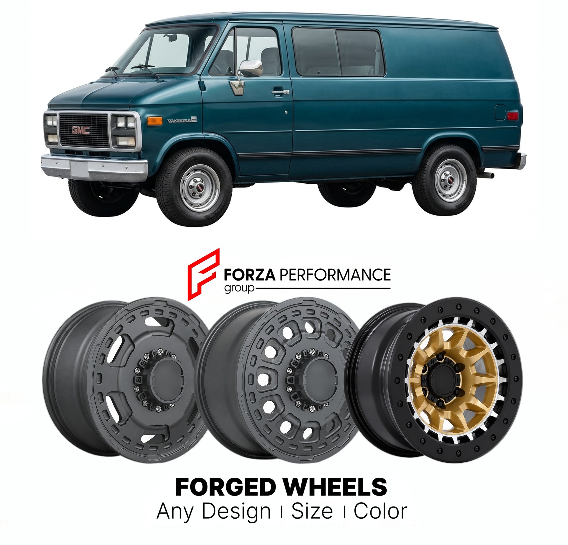 FORGED WHEELS RIMS for GMC VANDURA 1990 - 1995

Custom forged wheels for GMC Vandura 1990 - 1995. Made-to-order monoblock, 2-piece and 3-piece rims in custom sizes, offsets, colors and finishes with guaranteed fitment.

We manufacture premium quality forged wheels rims for GMC Vandura 1990 - 1995 in any design, size, color.

THIS WHEEL DESIGN CAN BE CUSTOM-MADE FOR YOUR CAR IN ANY SIZE AND COLOR OPTIONS
Available in monoblock, 2-piece, 3-piece, duoblock, beadlock
3D wheel renderings are provided according t