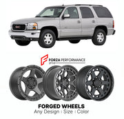 FORGED WHEELS RIMS for GMC YUKON SLE GMT800 GMT900 2000 - 2014

Custom forged wheels for GMC Yukon SLE GMT800 GMT900 2000 - 2014. Made-to-order monoblock, 2-piece and 3-piece rims in custom sizes, offsets, colors and finishes with guaranteed fitment.

We manufacture premium quality forged wheels rims for GMC Yukon SLE GMT800 GMT900 2000 - 2014 in any design, size, color.

THIS WHEEL DESIGN CAN BE CUSTOM-MADE FOR YOUR CAR IN ANY SIZE AND COLOR OPTIONS
Available in monoblock, 2-piece, 3-piece, duoblock, beadl