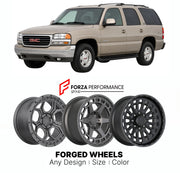 FORGED WHEELS RIMS for GMC YUKON SLT GMT800 GMT900 2000 - 2014

Custom forged wheels for GMC Yukon SLT GMT800 GMT900 2000 - 2014. Made-to-order monoblock, 2-piece and 3-piece rims in custom sizes, offsets, colors and finishes with guaranteed fitment.

We manufacture premium quality forged wheels rims for GMC Yukon SLT GMT800 GMT900 2000 - 2014 in any design, size, color.

THIS WHEEL DESIGN CAN BE CUSTOM-MADE FOR YOUR CAR IN ANY SIZE AND COLOR OPTIONS
Available in monoblock, 2-piece, 3-piece, duoblock, beadl