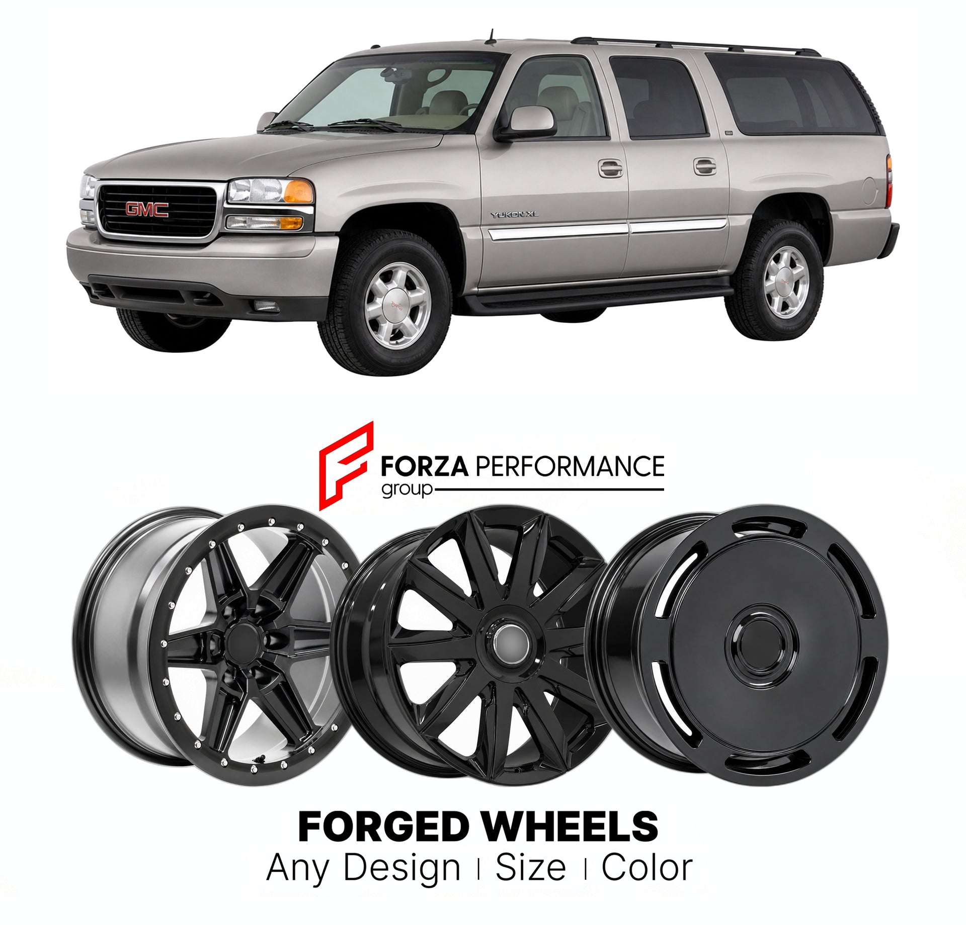 FORGED WHEELS RIMS for GMC YUKON XL GMT800 2000 - 2006

Custom forged wheels for GMC Yukon XL GMT800 2000 - 2006. Made-to-order monoblock, 2-piece and 3-piece rims in custom sizes, offsets, colors and finishes with guaranteed fitment.

We manufacture premium quality forged wheels rims for GMC Yukon XL GMT800 2000 - 2006 in any design, size, color.

THIS WHEEL DESIGN CAN BE CUSTOM-MADE FOR YOUR CAR IN ANY SIZE AND COLOR OPTIONS
Available in monoblock, 2-piece, 3-piece, duoblock, beadlock
3D wheel renderings 