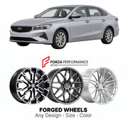 Custom forged wheels for Geely Emgrand 2021+. Made-to-order monoblock, 2-piece and 3-piece wheels in custom sizes, offsets, colors and finishes with guaranteed vehicle fitment.

We manufacture premium quality forged wheels rims for Geely Emgrand 2021+ in any design, size, color.

THIS WHEEL DESIGN CAN BE CUSTOM-MADE FOR YOUR CAR IN ANY SIZE AND COLOR OPTIONS
Available in monoblock, 2-piece, 3-piece, duoblock, beadlock
3D wheel renderings are provided according to the exact dimensions and specifications requ
