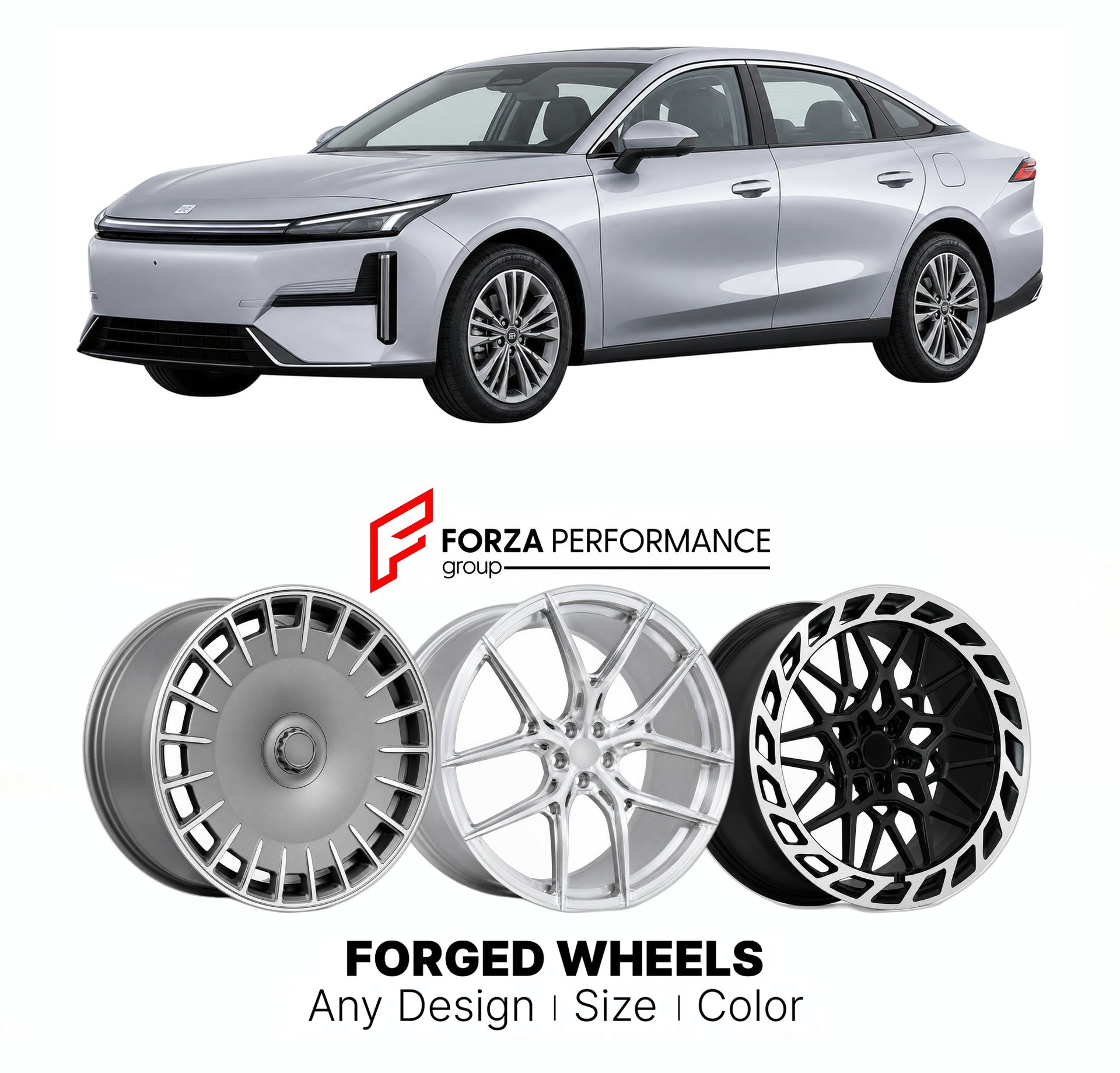 Custom forged wheels for Geely Galaxy L6 2023+. Made-to-order monoblock, 2-piece and 3-piece wheels in custom sizes, offsets, colors and finishes with guaranteed vehicle fitment.

We manufacture premium quality forged wheels rims for Geely Galaxy L6 2023+ in any design, size, color.

THIS WHEEL DESIGN CAN BE CUSTOM-MADE FOR YOUR CAR IN ANY SIZE AND COLOR OPTIONS
Available in monoblock, 2-piece, 3-piece, duoblock, beadlock
3D wheel renderings are provided according to the exact dimensions and specifications 