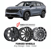 Custom forged wheels for Geely Starray Atlas 2023+. Made-to-order monoblock, 2-piece and 3-piece wheels in custom sizes, offsets, colors and finishes with guaranteed vehicle fitment.

We manufacture premium quality forged wheels rims for Geely Starray Atlas 2023+ in any design, size, color.

THIS WHEEL DESIGN CAN BE CUSTOM-MADE FOR YOUR CAR IN ANY SIZE AND COLOR OPTIONS
Available in monoblock, 2-piece, 3-piece, duoblock, beadlock
3D wheel renderings are provided according to the exact dimensions and specifi