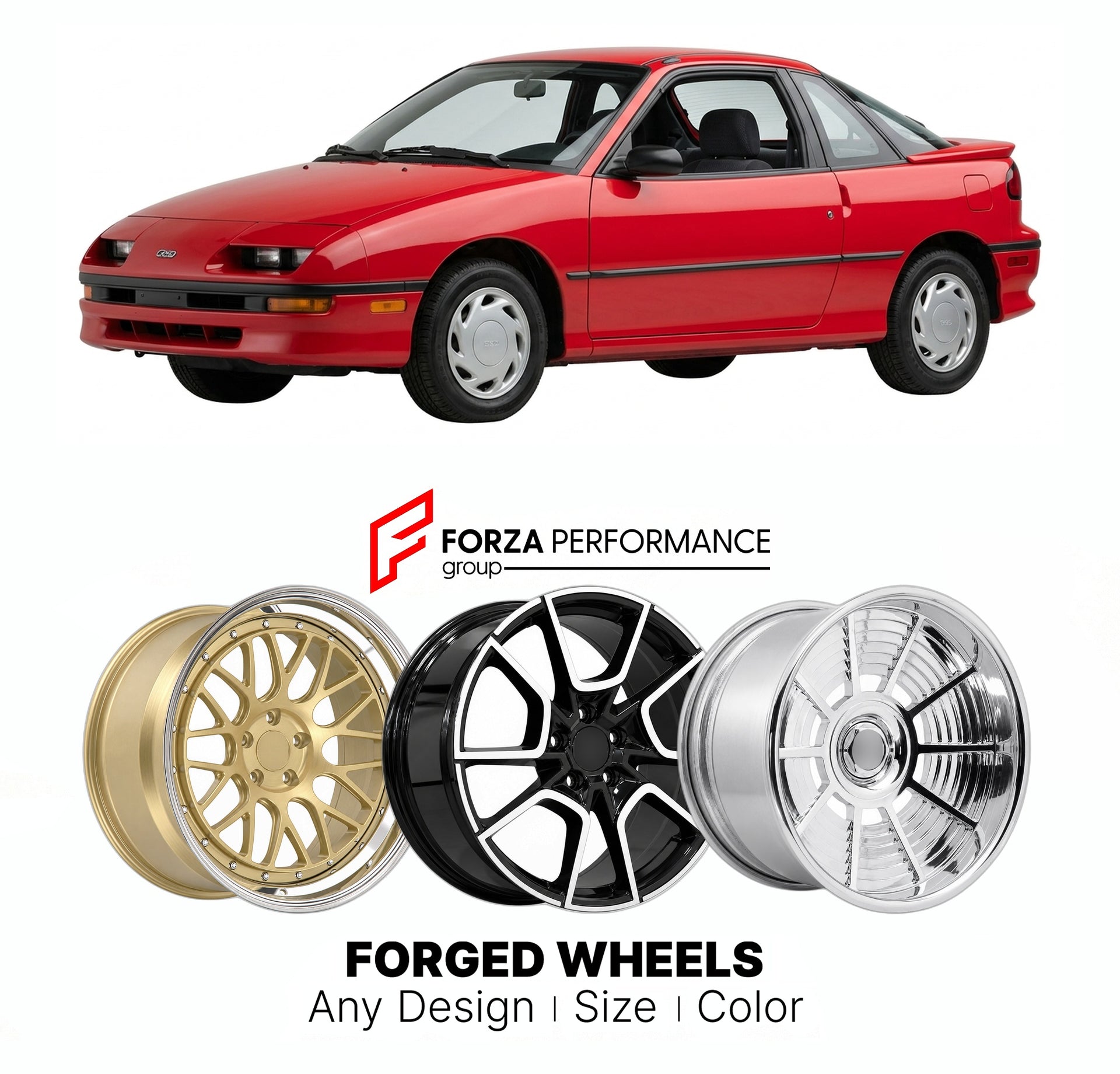 FORGED WHEELS RIMS for GEO STORM 1990 - 1993

Custom forged wheels for Geo Storm 1990 - 1993. Made-to-order monoblock, 2-piece and 3-piece rims in custom sizes, offsets, colors and finishes with guaranteed fitment.

We manufacture premium quality forged wheels rims for Geo Storm 1990 - 1993 in any design, size, color.

THIS WHEEL DESIGN CAN BE CUSTOM-MADE FOR YOUR CAR IN ANY SIZE AND COLOR OPTIONS
Available in monoblock, 2-piece, 3-piece, duoblock, beadlock
3D wheel renderings are provided according to the 