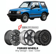 FORGED WHEELS RIMS for GEO TRACKER 1990 - 1997

Custom forged wheels for Geo Tracker 1990 - 1997. Made-to-order monoblock, 2-piece and 3-piece rims in custom sizes, offsets, colors and finishes with guaranteed fitment.

We manufacture premium quality forged wheels rims for Geo Tracker 1990 - 1997 in any design, size, color.

THIS WHEEL DESIGN CAN BE CUSTOM-MADE FOR YOUR CAR IN ANY SIZE AND COLOR OPTIONS
Available in monoblock, 2-piece, 3-piece, duoblock, beadlock
3D wheel renderings are provided according t
