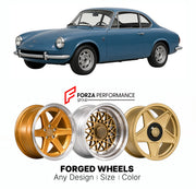 CUSTOM CLASSIC VINTAGE RESTOMOD RETRO OLD SCHOOL FORGED WHEELS RIMS for GIANNINI 590 GT 1964 - 1969

Custom forged wheels for Giannini 590 GT 1964 - 1969. Classic, vintage, restomod wheel designs made to order in custom sizes, offsets, colors and finishes.

We manufacture premium quality forged wheels rims for Giannini 590 GT 1964 - 1969 in any design, size, color.

THIS WHEEL DESIGN CAN BE CUSTOM-MADE FOR YOUR CAR IN ANY SIZE AND COLOR OPTIONS
Available in monoblock, 2-piece, 3-piece, duoblock, beadlock
3D