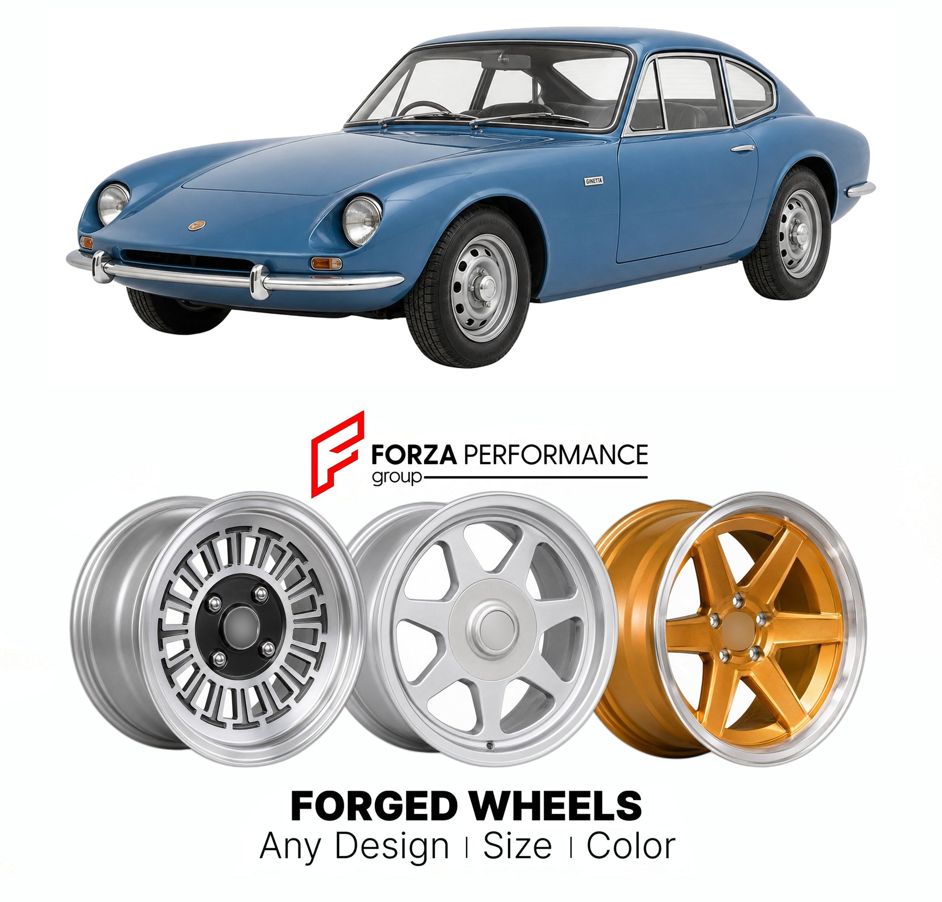 CUSTOM CLASSIC VINTAGE RESTOMOD RETRO OLD SCHOOL FORGED WHEELS RIMS for GINETTA G15 1968 - 1974

Custom forged wheels for Ginetta G15 1968 - 1974. Classic, vintage, restomod wheel designs made to order in custom sizes, offsets, colors and finishes.

We manufacture premium quality forged wheels rims for Ginetta G15 1968 - 1974 in any design, size, color.

THIS WHEEL DESIGN CAN BE CUSTOM-MADE FOR YOUR CAR IN ANY SIZE AND COLOR OPTIONS
Available in monoblock, 2-piece, 3-piece, duoblock, beadlock
3D wheel rende