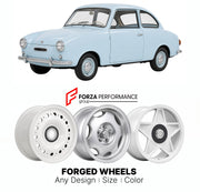 CUSTOM CLASSIC VINTAGE RESTOMOD RETRO OLD SCHOOL FORGED WHEELS RIMS for GLAS GOGGOMOBIL T TS TL 1955 - 1969

Custom forged wheels for Glas Goggomobil T TS TL 1955 - 1969. Classic, vintage, restomod wheel designs made to order in custom sizes, offsets, colors and finishes.

We manufacture premium quality forged wheels rims for Glas Goggomobil T TS TL 1955 - 1969 in any design, size, color.

THIS WHEEL DESIGN CAN BE CUSTOM-MADE FOR YOUR CAR IN ANY SIZE AND COLOR OPTIONS
Available in monoblock, 2-piece, 3-piec