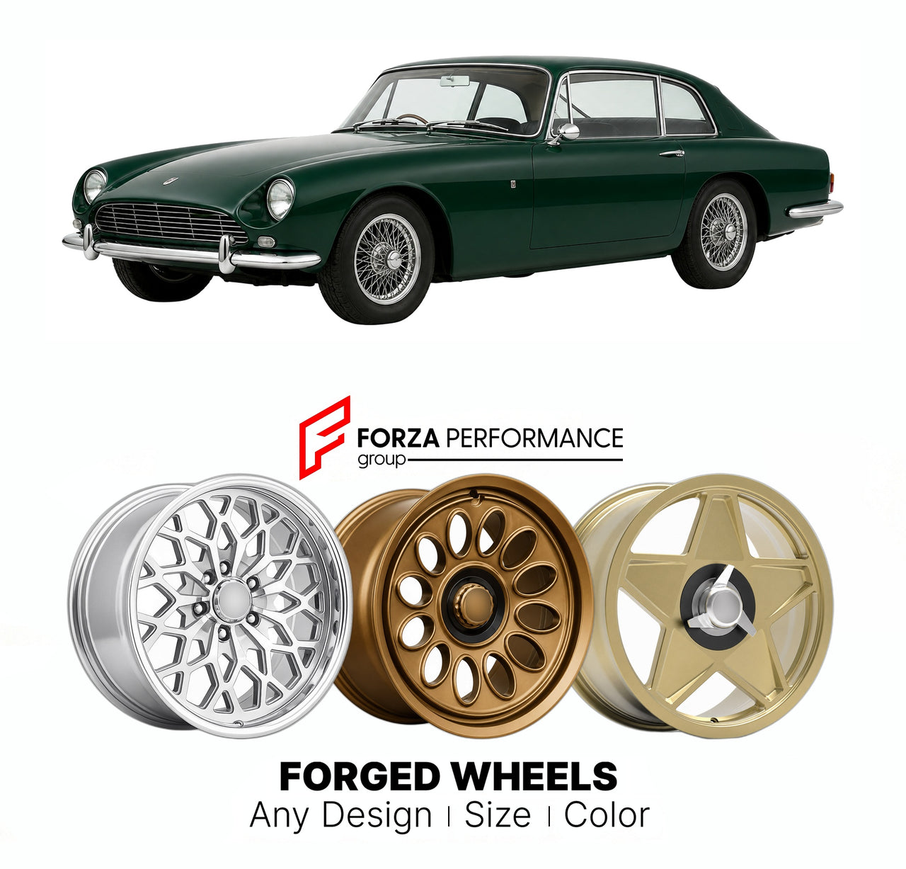 CUSTOM CLASSIC VINTAGE RESTOMOD RETRO OLD SCHOOL FORGED WHEELS RIMS for GORDON-KEEBLE GK1 V8 GT 1964 - 1967

Custom forged wheels for Gordon-Keeble GK1 V8 GT 1964 - 1967. Classic, vintage, restomod wheel designs made to order in custom sizes, offsets, colors and finishes.

We manufacture premium quality forged wheels rims for Gordon-Keeble GK1 V8 GT 1964 - 1967 in any design, size, color.

THIS WHEEL DESIGN CAN BE CUSTOM-MADE FOR YOUR CAR IN ANY SIZE AND COLOR OPTIONS
Available in monoblock, 2-piece, 3-piec