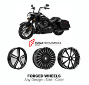 Custom forged motorcycle wheels for Harley Davidson FLHRXS Road King Special 2017 - 2025. Any size, color and finish. ABS/non-ABS fitment available.

We manufacture premium quality forged motorcycle wheels rims for Harley Davidson FLHRXS Road King Special 2017 - 2025 in any design, size, color.

We ensure your wheel set is delivered and fitted perfectly.

Finishing: Any

Optional for an additional price: Dual-Color, Brushing, Chroming, Polishing, Carbon Barrel.

We offer motorcycle wheels in many sizes: 12,