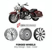 Custom forged motorcycle wheels for Harley Davidson FLHR Road King 1994 - 2025. Any size, color and finish. ABS/non-ABS fitment available.

We manufacture premium quality forged motorcycle wheels rims for Harley Davidson FLHR Road King 1994 - 2025 in any design, size, color.

We ensure your wheel set is delivered and fitted perfectly.

Finishing: Any

Optional for an additional price: Dual-Color, Brushing, Chroming, Polishing, Carbon Barrel.

We offer motorcycle wheels in many sizes: 12, 13, 14, 15, 16, 17,