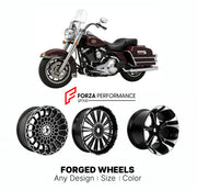 Custom forged motorcycle wheels for Harley Davidson FLHS Electra Glide Sport 1987 - 1993. Any size, color and finish. ABS/non-ABS fitment available.

We manufacture premium quality forged motorcycle wheels rims for Harley Davidson FLHS Electra Glide Sport 1987 - 1993 in any design, size, color.

We ensure your wheel set is delivered and fitted perfectly.

Finishing: Any

Optional for an additional price: Dual-Color, Brushing, Chroming, Polishing, Carbon Barrel.

We offer motorcycle wheels in many sizes: 12,