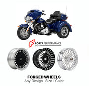 Custom forged motorcycle wheels for Harley Davidson FLHTCUTG Tri Glide Ultra Classic 2009+. Any size, color and finish. ABS/non-ABS fitment available.

We manufacture premium quality forged motorcycle wheels rims for Harley Davidson FLHTCUTG Tri Glide Ultra Classic 2009+ in any design, size, color.

We ensure your wheel set is delivered and fitted perfectly.

Finishing: Any

Optional for an additional price: Dual-Color, Brushing, Chroming, Polishing, Carbon Barrel.

We offer motorcycle wheels in many sizes: