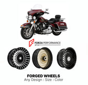Custom forged motorcycle wheels for Harley Davidson FLHTCU Ultra Classic Electra Glide 1989 - 2019. Any size, color and finish. ABS/non-ABS fitment available.

We manufacture premium quality forged motorcycle wheels rims for Harley Davidson FLHTCU Ultra Classic Electra Glide 1989 - 2019 in any design, size, color.

We ensure your wheel set is delivered and fitted perfectly.

Finishing: Any

Optional for an additional price: Dual-Color, Brushing, Chroming, Polishing, Carbon Barrel.

We offer motorcycle wheel