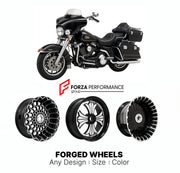 Custom forged motorcycle wheels for Harley Davidson FLHTC Electra Glide Classic 1983 - 2013. Any size, color and finish. ABS/non-ABS fitment available.

We manufacture premium quality forged motorcycle wheels rims for Harley Davidson FLHTC Electra Glide Classic 1983 - 2013 in any design, size, color.

We ensure your wheel set is delivered and fitted perfectly.

Finishing: Any

Optional for an additional price: Dual-Color, Brushing, Chroming, Polishing, Carbon Barrel.

We offer motorcycle wheels in many size