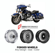 Custom forged motorcycle wheels for Harley Davidson FLHT Electra Glide Standard 1983 - 2009. Any size, color and finish. ABS/non-ABS fitment available.

We manufacture premium quality forged motorcycle wheels rims for Harley Davidson FLHT Electra Glide Standard 1983 - 2009 in any design, size, color.

We ensure your wheel set is delivered and fitted perfectly.

Finishing: Any

Optional for an additional price: Dual-Color, Brushing, Chroming, Polishing, Carbon Barrel.

We offer motorcycle wheels in many size