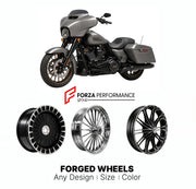 Custom forged motorcycle wheels for Harley Davidson FLHXST Street Glide ST 2022 - 2023. Any size, color and finish. ABS/non-ABS fitment available.

We manufacture premium quality forged motorcycle wheels rims for Harley Davidson FLHXST Street Glide ST 2022 - 2023 in any design, size, color.

We ensure your wheel set is delivered and fitted perfectly.

Finishing: Any

Optional for an additional price: Dual-Color, Brushing, Chroming, Polishing, Carbon Barrel.

We offer motorcycle wheels in many sizes: 12, 13,