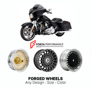 Custom forged motorcycle wheels for Harley Davidson FLHXS Street Glide Special 2014 - 2023. Any size, color and finish. ABS/non-ABS fitment available.

We manufacture premium quality forged motorcycle wheels rims for Harley Davidson FLHXS Street Glide Special 2014 - 2023 in any design, size, color.

We ensure your wheel set is delivered and fitted perfectly.

Finishing: Any

Optional for an additional price: Dual-Color, Brushing, Chroming, Polishing, Carbon Barrel.

We offer motorcycle wheels in many sizes: