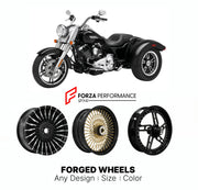 Custom forged motorcycle wheels for Harley Davidson FLRT Freewheeler 2015+. Any size, color and finish. ABS/non-ABS fitment available.

We manufacture premium quality forged motorcycle wheels rims for Harley Davidson FLRT Freewheeler 2015+ in any design, size, color.

We ensure your wheel set is delivered and fitted perfectly.

Finishing: Any

Optional for an additional price: Dual-Color, Brushing, Chroming, Polishing, Carbon Barrel.

We offer motorcycle wheels in many sizes: 12, 13, 14, 15, 16, 17, 18, 19,