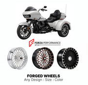 Custom forged motorcycle wheels for Harley Davidson FLTRT Road Glide 3 2023+. Any size, color and finish. ABS/non-ABS fitment available.

We manufacture premium quality forged motorcycle wheels rims for Harley Davidson FLTRT Road Glide 3 2023+ in any design, size, color.

We ensure your wheel set is delivered and fitted perfectly.

Finishing: Any

Optional for an additional price: Dual-Color, Brushing, Chroming, Polishing, Carbon Barrel.

We offer motorcycle wheels in many sizes: 12, 13, 14, 15, 16, 17, 18,