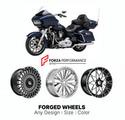 Custom forged motorcycle wheels for Harley Davidson FLTRXL Road Glide Limited 2020+. Any size, color and finish. ABS/non-ABS fitment available.

We manufacture premium quality forged motorcycle wheels rims for Harley Davidson FLTRXL Road Glide Limited 2020+ in any design, size, color.

We ensure your wheel set is delivered and fitted perfectly.

Finishing: Any

Optional for an additional price: Dual-Color, Brushing, Chroming, Polishing, Carbon Barrel.

We offer motorcycle wheels in many sizes: 12, 13, 14, 1