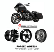 Custom forged motorcycle wheels for Harley Davidson FLTRXS Road Glide Special 2015 - 2023. Any size, color and finish. ABS/non-ABS fitment available.

We manufacture premium quality forged motorcycle wheels rims for Harley Davidson FLTRXS Road Glide Special 2015 - 2023 in any design, size, color.

We ensure your wheel set is delivered and fitted perfectly.

Finishing: Any

Optional for an additional price: Dual-Color, Brushing, Chroming, Polishing, Carbon Barrel.

We offer motorcycle wheels in many sizes: 1