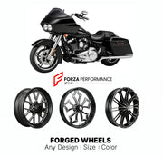 Custom forged motorcycle wheels for Harley Davidson FLTRX Road Glide Custom 2010+. Any size, color and finish. ABS/non-ABS fitment available.

We manufacture premium quality forged motorcycle wheels rims for Harley Davidson FLTRX Road Glide Custom 2010+ in any design, size, color.

We ensure your wheel set is delivered and fitted perfectly.

Finishing: Any

Optional for an additional price: Dual-Color, Brushing, Chroming, Polishing, Carbon Barrel.

We offer motorcycle wheels in many sizes: 12, 13, 14, 15, 1