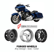 Custom forged motorcycle wheels for Harley Davidson FLTR Road Glide 1998+. Any size, color and finish. ABS/non-ABS fitment available.

We manufacture premium quality forged motorcycle wheels rims for Harley Davidson FLTR Road Glide 1998+ in any design, size, color.

We ensure your wheel set is delivered and fitted perfectly.

Finishing: Any

Optional for an additional price: Dual-Color, Brushing, Chroming, Polishing, Carbon Barrel.

We offer motorcycle wheels in many sizes: 12, 13, 14, 15, 16, 17, 18, 19, 2
