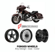 Custom forged motorcycle wheels for Harley Davidson FLT Tour Glide 1980 - 1996. Any size, color and finish. ABS/non-ABS fitment available.

We manufacture premium quality forged motorcycle wheels rims for Harley Davidson FLT Tour Glide 1980 - 1996 in any design, size, color.

We ensure your wheel set is delivered and fitted perfectly.

Finishing: Any

Optional for an additional price: Dual-Color, Brushing, Chroming, Polishing, Carbon Barrel.

We offer motorcycle wheels in many sizes: 12, 13, 14, 15, 16, 17,