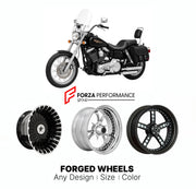 Custom forged motorcycle wheels for Harley Davidson FXDS-CON Dyna Convertible 1994 - 2000. Any size, color and finish. ABS/non-ABS fitment available.

We manufacture premium quality forged motorcycle wheels rims for Harley Davidson FXDS-CON Dyna Convertible 1994 - 2000 in any design, size, color.

We ensure your wheel set is delivered and fitted perfectly.

Finishing: Any

Optional for an additional price: Dual-Color, Brushing, Chroming, Polishing, Carbon Barrel.

We offer motorcycle wheels in many sizes: 1