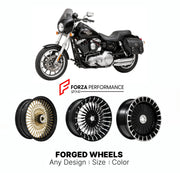 Custom forged motorcycle wheels for Harley Davidson FXDXT Super Glide T-Sport 2001 - 2003. Any size, color and finish. ABS/non-ABS fitment available.

We manufacture premium quality forged motorcycle wheels rims for Harley Davidson FXDXT Super Glide T-Sport 2001 - 2003 in any design, size, color.

We ensure your wheel set is delivered and fitted perfectly.

Finishing: Any

Optional for an additional price: Dual-Color, Brushing, Chroming, Polishing, Carbon Barrel.

We offer motorcycle wheels in many sizes: 1