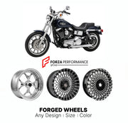 Custom forged motorcycle wheels for Harley Davidson FXD Dyna Super Glide 1995 - 2012. Any size, color and finish. ABS/non-ABS fitment available.

We manufacture premium quality forged motorcycle wheels rims for Harley Davidson FXD Dyna Super Glide 1995 - 2012 in any design, size, color.

We ensure your wheel set is delivered and fitted perfectly.

Finishing: Any

Optional for an additional price: Dual-Color, Brushing, Chroming, Polishing, Carbon Barrel.

We offer motorcycle wheels in many sizes: 12, 13, 14,