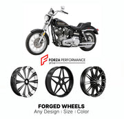 Custom forged motorcycle wheels for Harley Davidson FXE Super Glide 1970s - 1980s. Any size, color and finish. ABS/non-ABS fitment available.

We manufacture premium quality forged motorcycle wheels rims for Harley Davidson FXE Super Glide 1970s - 1980s in any design, size, color.

We ensure your wheel set is delivered and fitted perfectly.

Finishing: Any

Optional for an additional price: Dual-Color, Brushing, Chroming, Polishing, Carbon Barrel.

We offer motorcycle wheels in many sizes: 12, 13, 14, 15, 1