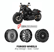 Custom forged motorcycle wheels for Harley Davidson FXFBS Fat Bob 2018 - 2020. Any size, color and finish. ABS/non-ABS fitment available.

We manufacture premium quality forged motorcycle wheels rims for Harley Davidson FXFBS Fat Bob 2018 - 2020 in any design, size, color.

We ensure your wheel set is delivered and fitted perfectly.

Finishing: Any

Optional for an additional price: Dual-Color, Brushing, Chroming, Polishing, Carbon Barrel.

We offer motorcycle wheels in many sizes: 12, 13, 14, 15, 16, 17, 1