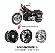 Custom forged motorcycle wheels for Harley Davidson FXRS Low Rider 1982 - 1990s. Any size, color and finish. ABS/non-ABS fitment available.

We manufacture premium quality forged motorcycle wheels rims for Harley Davidson FXRS Low Rider 1982 - 1990s in any design, size, color.

We ensure your wheel set is delivered and fitted perfectly.

Finishing: Any

Optional for an additional price: Dual-Color, Brushing, Chroming, Polishing, Carbon Barrel.

We offer motorcycle wheels in many sizes: 12, 13, 14, 15, 16, 1