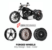 Custom forged motorcycle wheels for Harley Davidson FXSB Breakout 2013+. Any size, color and finish. ABS/non-ABS fitment available.

We manufacture premium quality forged motorcycle wheels rims for Harley Davidson FXSB Breakout 2013+ in any design, size, color.

We ensure your wheel set is delivered and fitted perfectly.

Finishing: Any

Optional for an additional price: Dual-Color, Brushing, Chroming, Polishing, Carbon Barrel.

We offer motorcycle wheels in many sizes: 12, 13, 14, 15, 16, 17, 18, 19, 20, 2