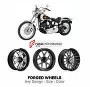 Custom forged motorcycle wheels for Harley Davidson FXSTC Softail Custom 1986 - 1999. Any size, color and finish. ABS/non-ABS fitment available.

We manufacture premium quality forged motorcycle wheels rims for Harley Davidson FXSTC Softail Custom 1986 - 1999 in any design, size, color.

We ensure your wheel set is delivered and fitted perfectly.

Finishing: Any

Optional for an additional price: Dual-Color, Brushing, Chroming, Polishing, Carbon Barrel.

We offer motorcycle wheels in many sizes: 12, 13, 14,