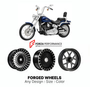 Custom forged motorcycle wheels for Harley Davidson FXSTC Softail Custom 2007 - 2010. Any size, color and finish. ABS/non-ABS fitment available.

We manufacture premium quality forged motorcycle wheels rims for Harley Davidson FXSTC Softail Custom 2007 - 2010 in any design, size, color.

We ensure your wheel set is delivered and fitted perfectly.

Finishing: Any

Optional for an additional price: Dual-Color, Brushing, Chroming, Polishing, Carbon Barrel.

We offer motorcycle wheels in many sizes: 12, 13, 14,