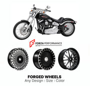 Custom forged motorcycle wheels for Harley Davidson FXSTD Softail Deuce 2000 - 2007. Any size, color and finish. ABS/non-ABS fitment available.

We manufacture premium quality forged motorcycle wheels rims for Harley Davidson FXSTD Softail Deuce 2000 - 2007 in any design, size, color.

We ensure your wheel set is delivered and fitted perfectly.

Finishing: Any

Optional for an additional price: Dual-Color, Brushing, Chroming, Polishing, Carbon Barrel.

We offer motorcycle wheels in many sizes: 12, 13, 14, 1